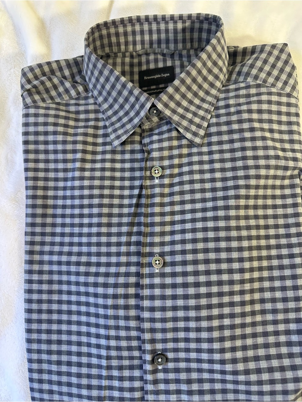 Ermenegildo Zegna Men’s Gray & White Check Dress Shirt size Large Excellent